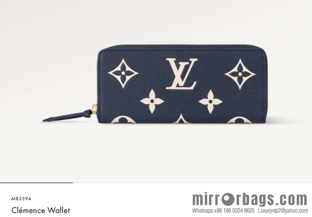 [Premium‑quality] M83594 dark blue silk screen, full leather zipper wallet series Clémence zipper wallet