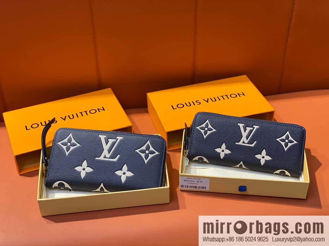[Premium‑quality] M83594 dark blue silk screen, full leather zipper wallet series Clémence zipper wallet