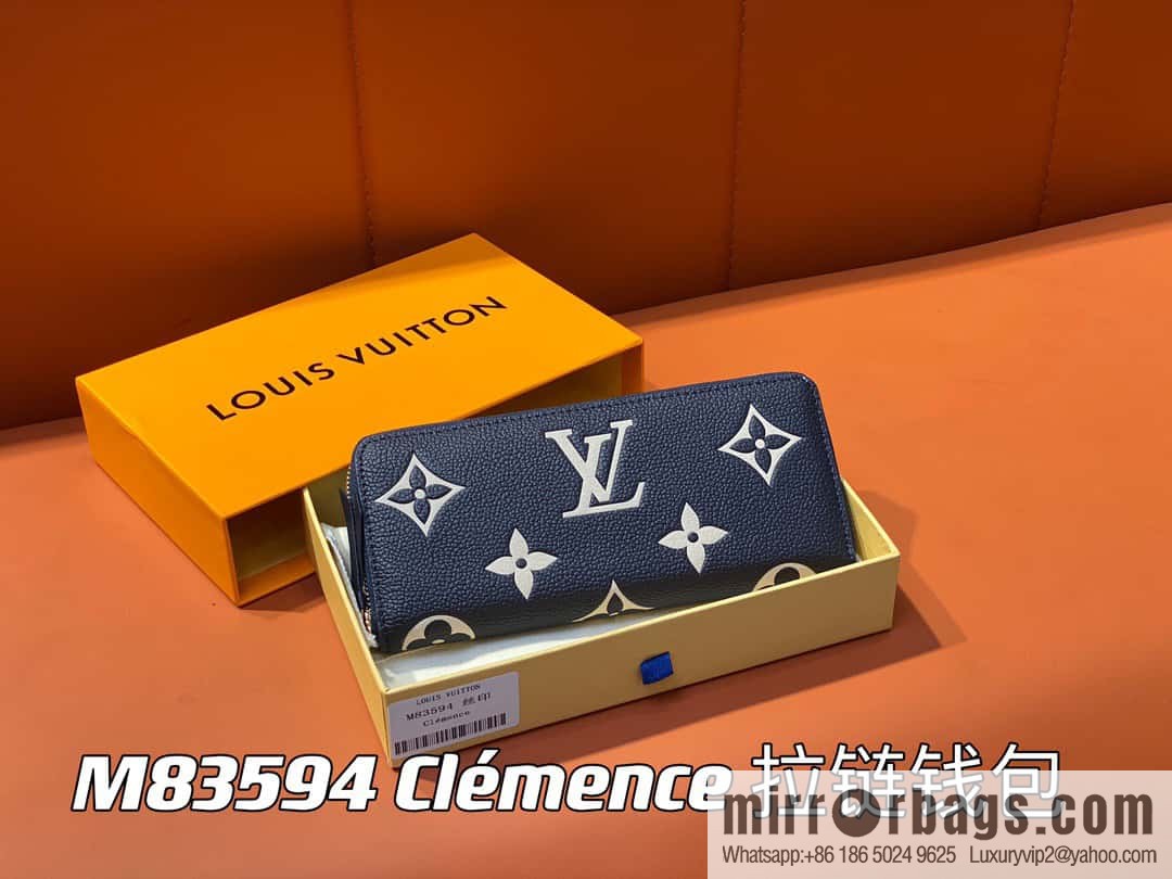 [Premium‑quality] M83594 dark blue silk screen, full leather zipper wallet series Clémence zipper wallet