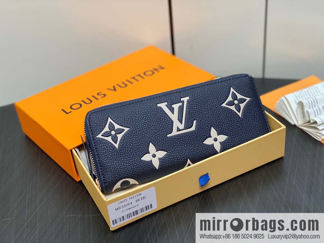 [Premium‑quality] M83594 dark blue silk screen, full leather zipper wallet series Clémence zipper wallet