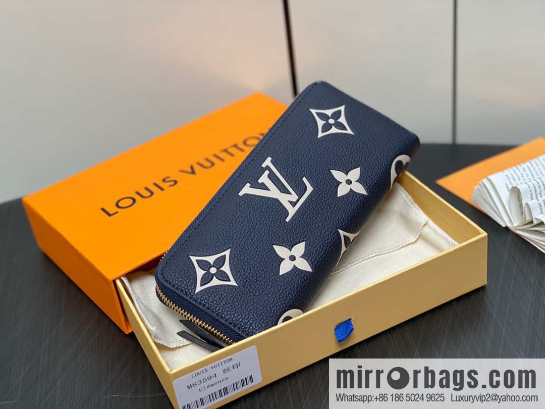 [Premium‑quality] M83594 dark blue silk screen, full leather zipper wallet series Clémence zipper wallet
