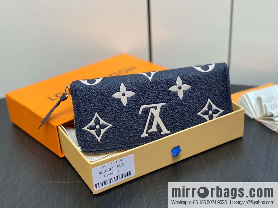 [Premium‑quality] M83594 dark blue silk screen, full leather zipper wallet series Clémence zipper wallet