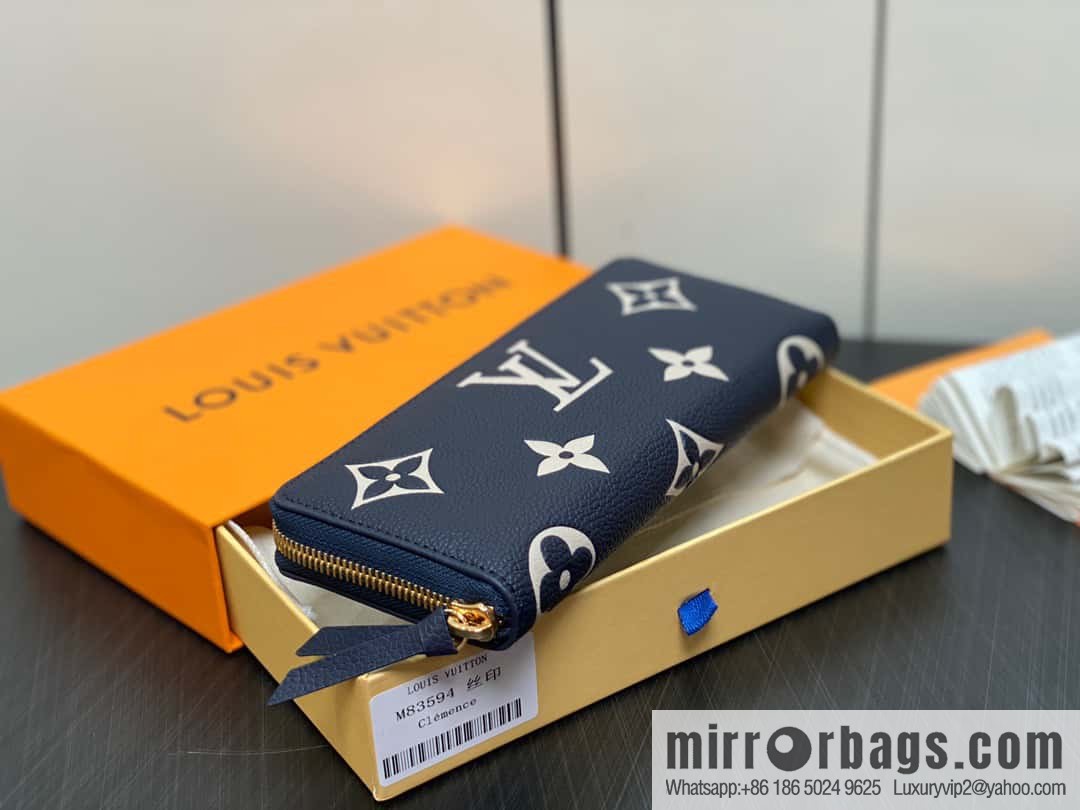 [Premium‑quality] M83594 dark blue silk screen, full leather zipper wallet series Clémence zipper wallet