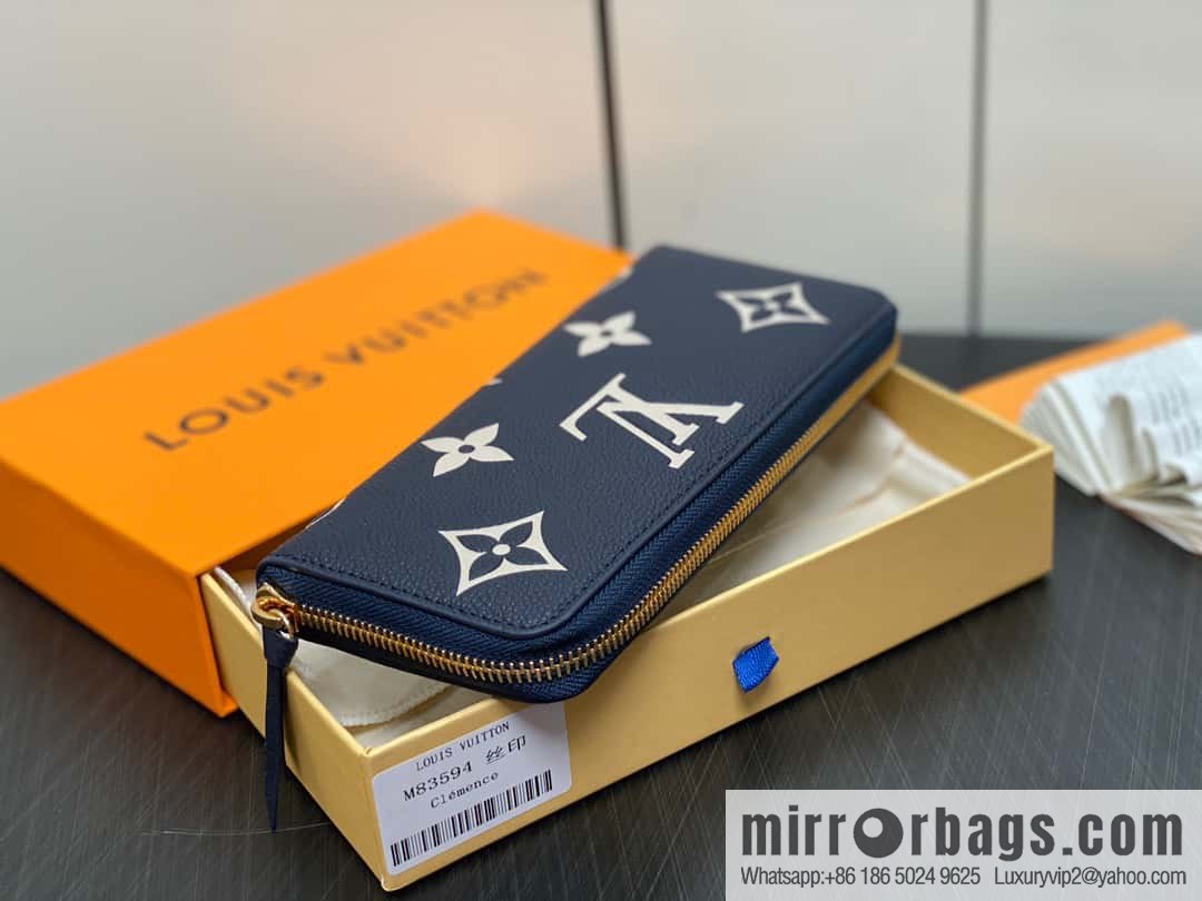 [Premium‑quality] M83594 dark blue silk screen, full leather zipper wallet series Clémence zipper wallet