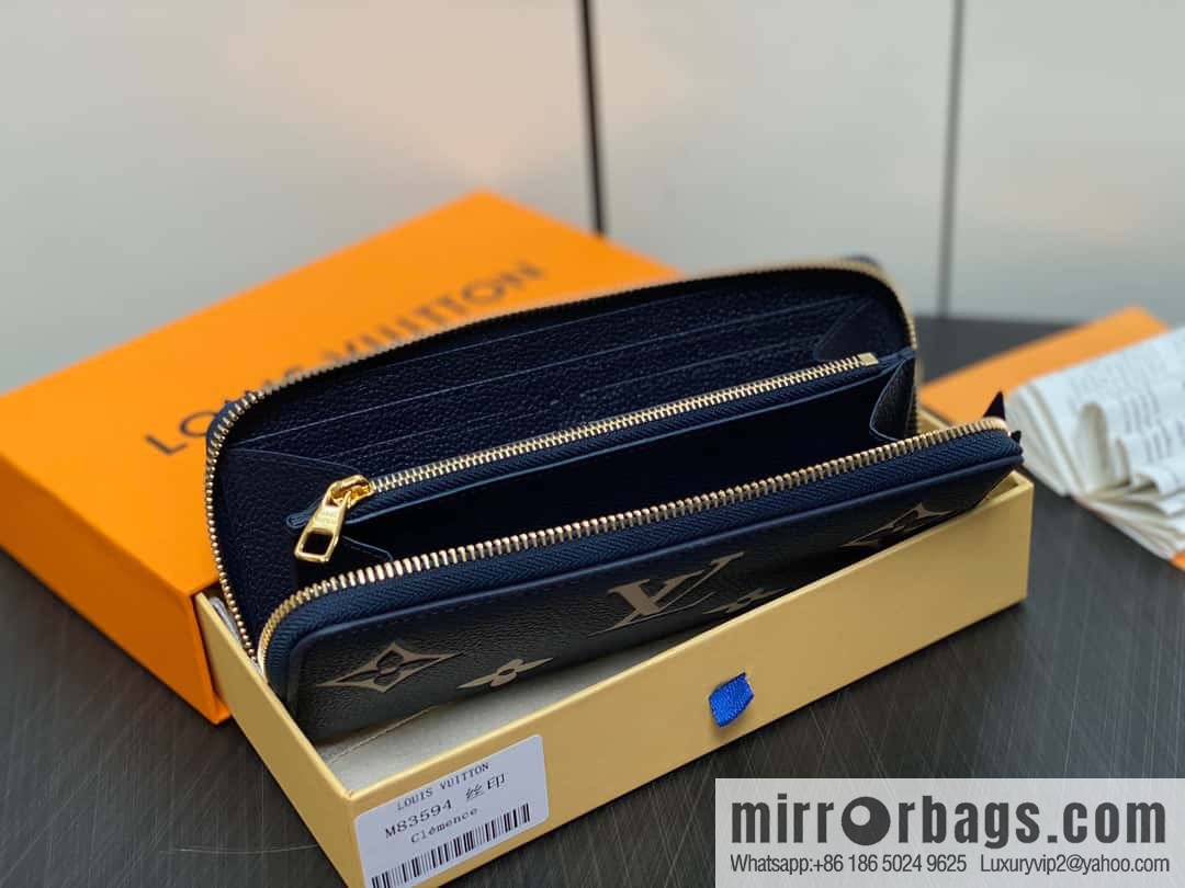 [Premium‑quality] M83594 dark blue silk screen, full leather zipper wallet series Clémence zipper wallet