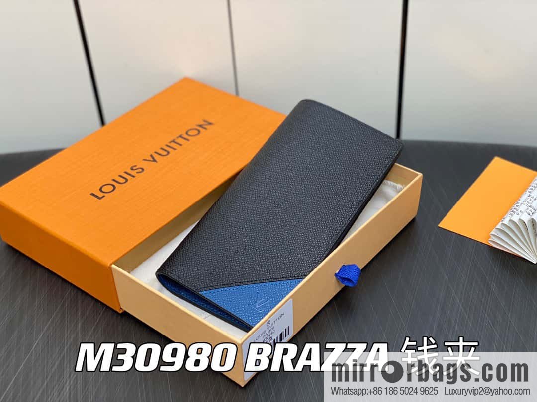 [Boutique‑grade] M30980 medium blue, full leather suit clip series BRAZZA wallet