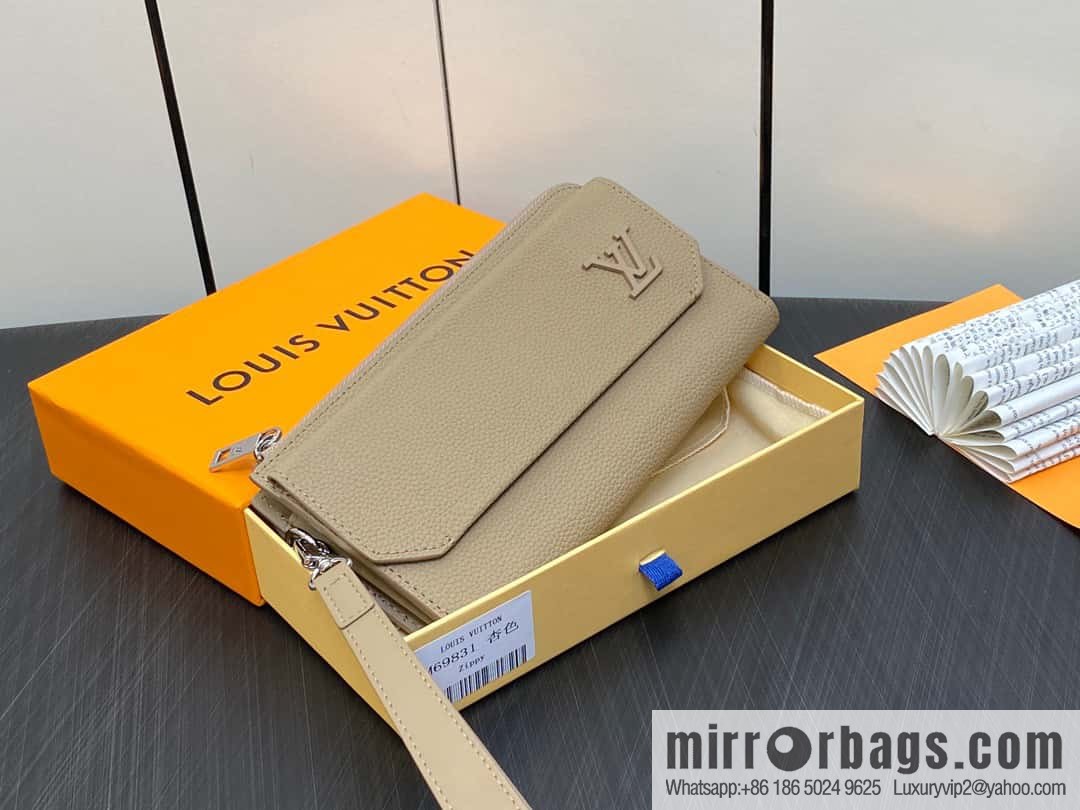 [Premium‑quality] M69831 apricot, full leather clutch bag wallet series NEW Aer long wallet