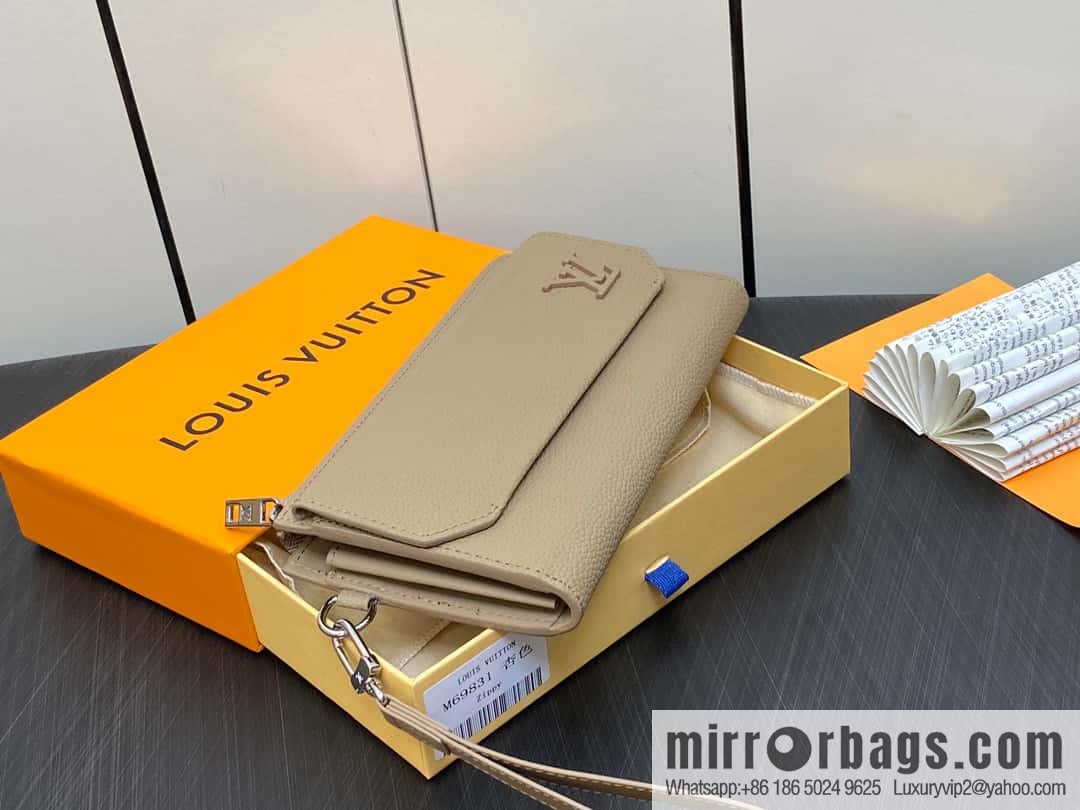 [Premium‑quality] M69831 apricot, full leather clutch bag wallet series NEW Aer long wallet