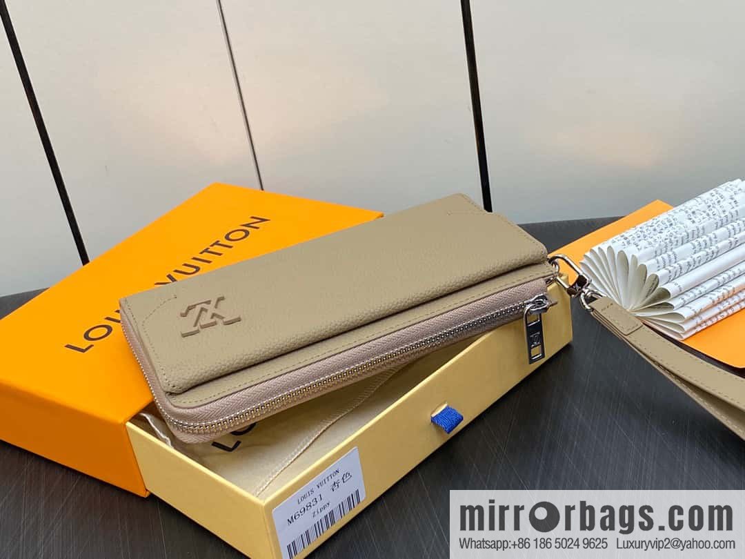 [Premium‑quality] M69831 apricot, full leather clutch bag wallet series NEW Aer long wallet