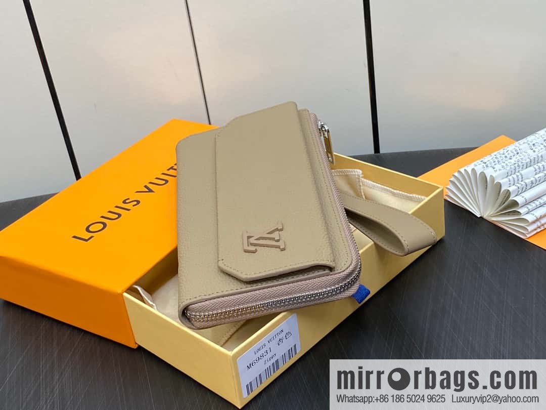 [Premium‑quality] M69831 apricot, full leather clutch bag wallet series NEW Aer long wallet