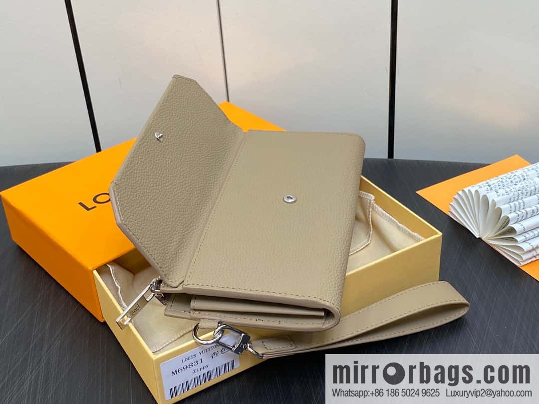 [Premium‑quality] M69831 apricot, full leather clutch bag wallet series NEW Aer long wallet