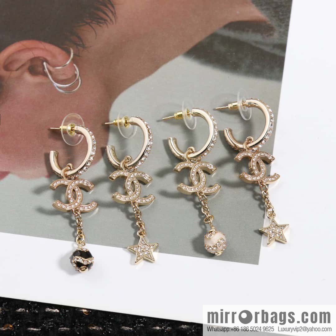 ☀️New ☑️ Chanel C3 Double C Asymmetrical Pearl Pentagram Earrings ☀️