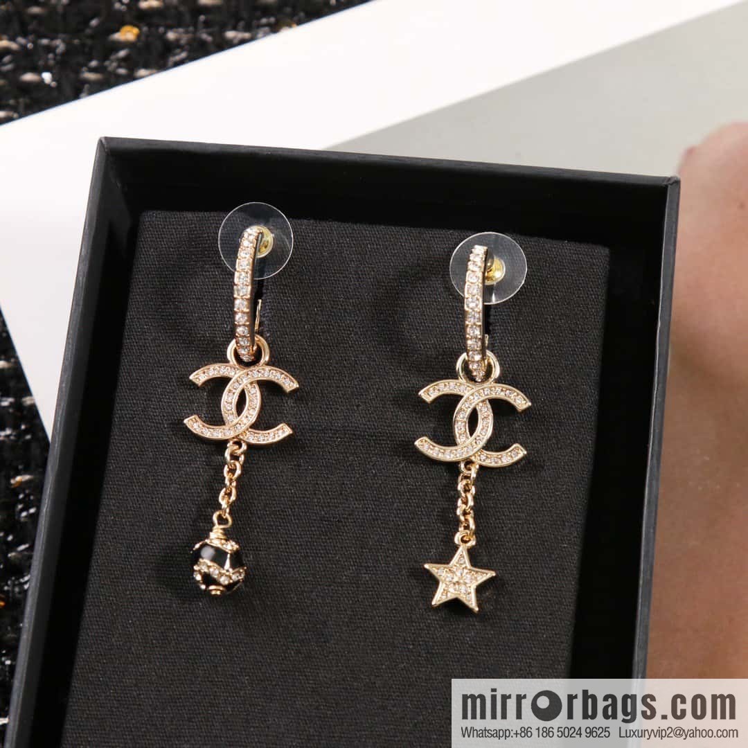 ☀️New ☑️ Chanel C3 Double C Asymmetrical Pearl Pentagram Earrings ☀️