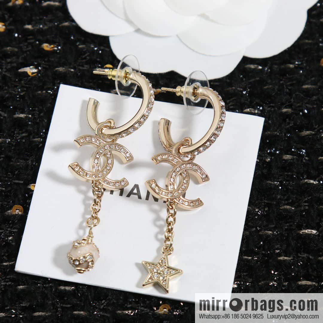 ☀️New ☑️ Chanel C3 Double C Asymmetrical Pearl Pentagram Earrings ☀️