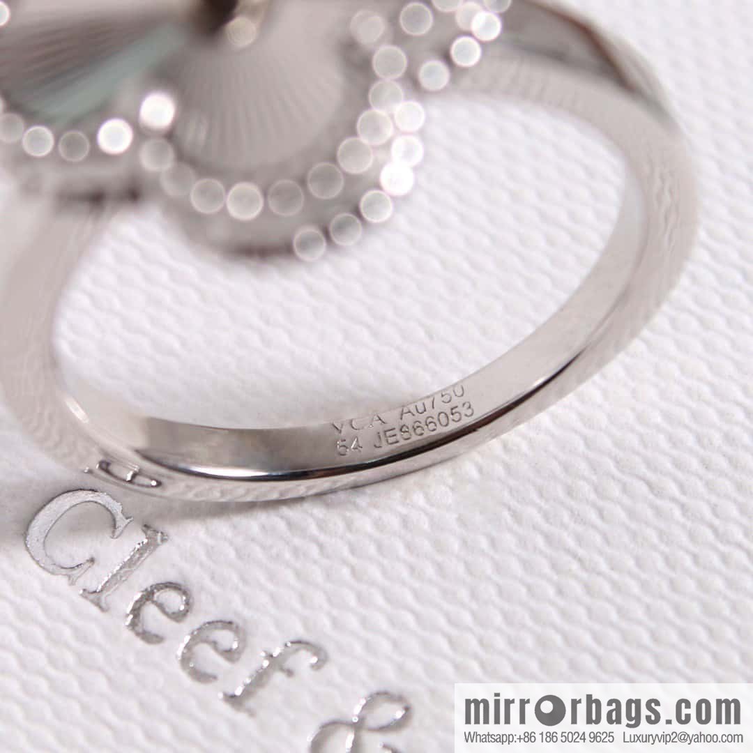 ☀️Van Cleef & Arpels Vintage Alhambra ring Four-leaf clover white gold laser engraved ring ☀
