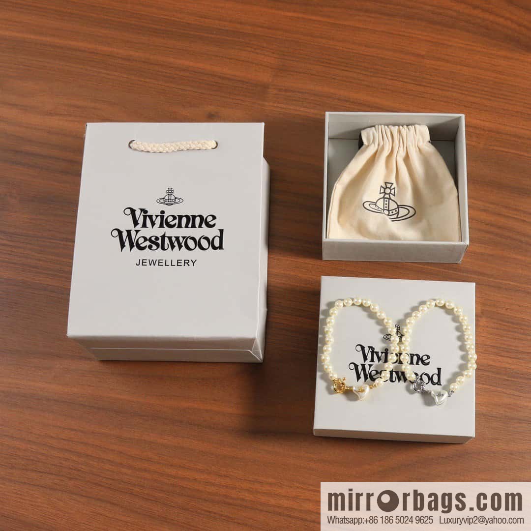 New ☑️ Vivienne Westwood Queen Mother peach heart love Saturn pearl bracelet