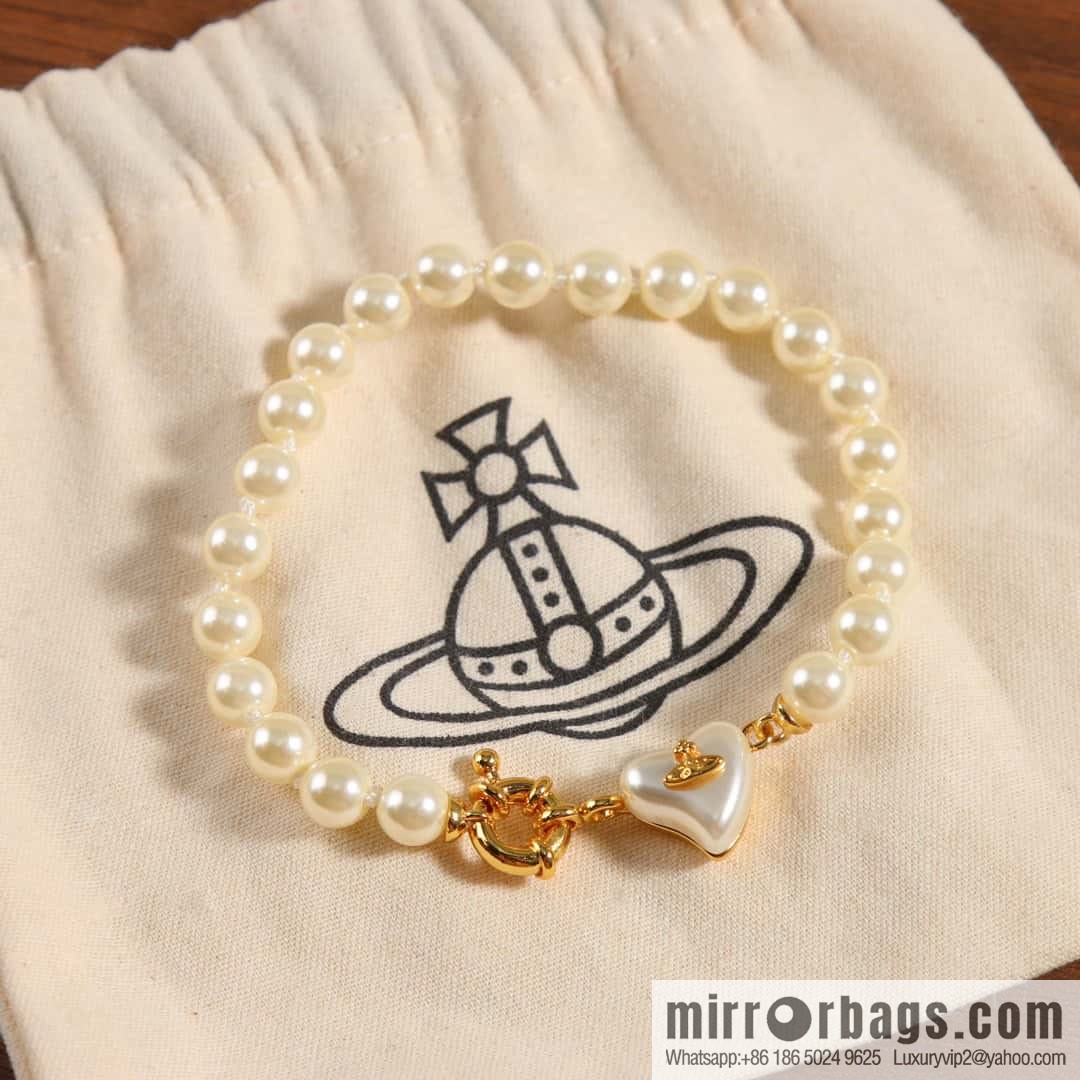New ☑️ Vivienne Westwood Queen Mother peach heart love Saturn pearl bracelet