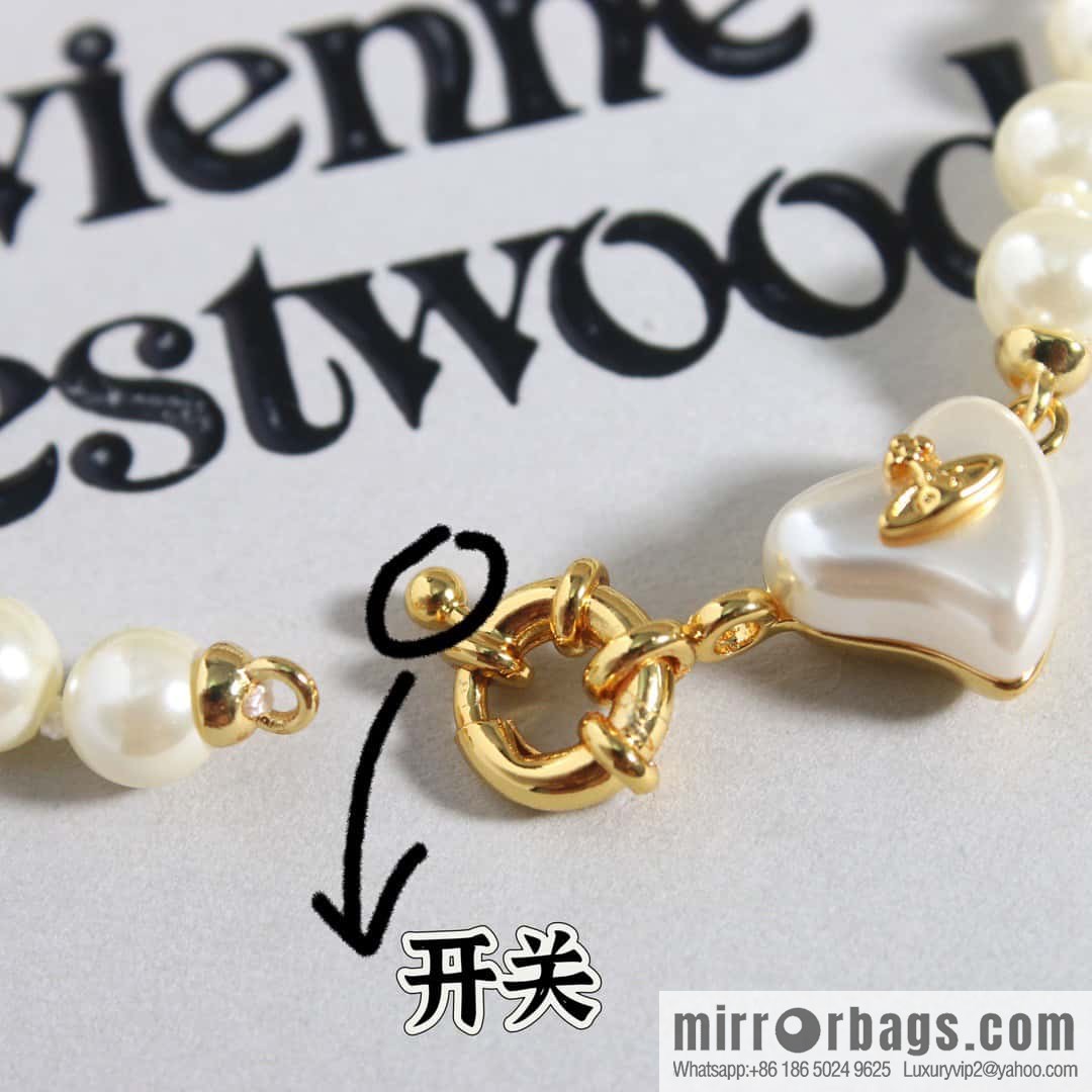 New ☑️ Vivienne Westwood Queen Mother peach heart love Saturn pearl bracelet