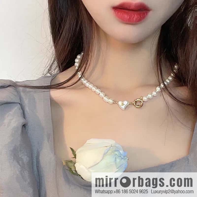 New ☑️ Vivienne Westwood Queen Mother peach heart love Saturn pearl necklace