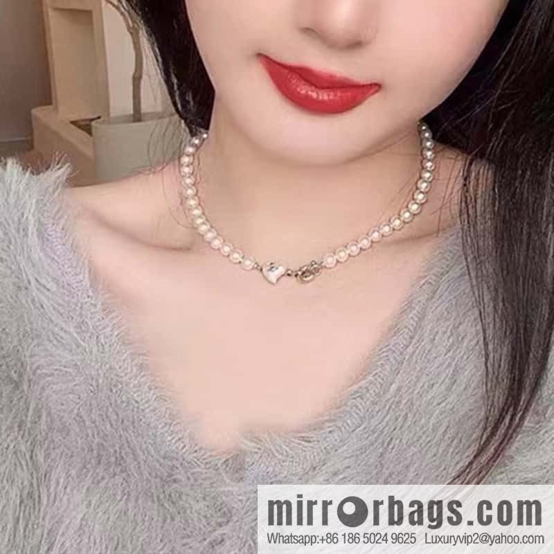 New ☑️ Vivienne Westwood Queen Mother peach heart love Saturn pearl necklace