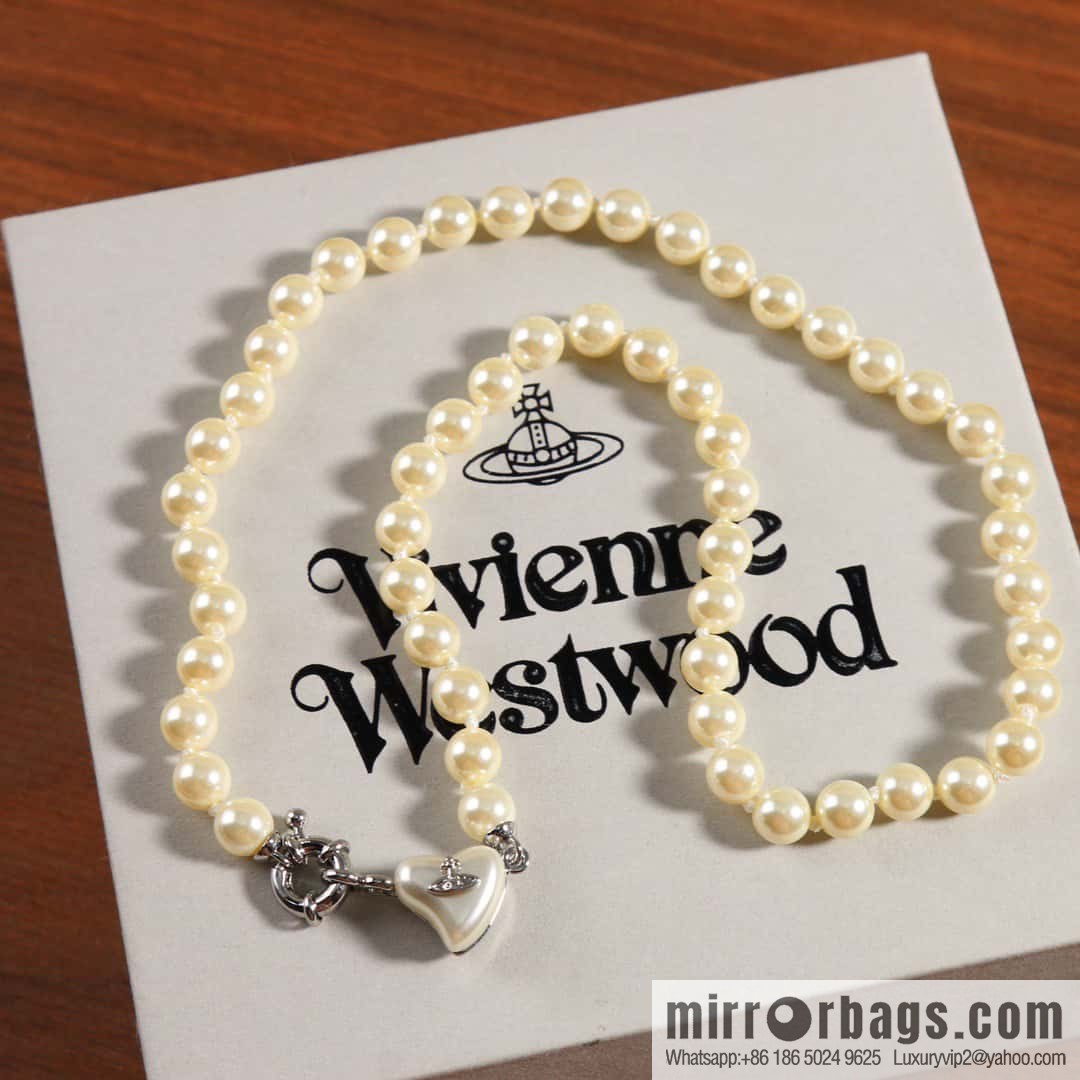 New ☑️ Vivienne Westwood Queen Mother peach heart love Saturn pearl necklace
