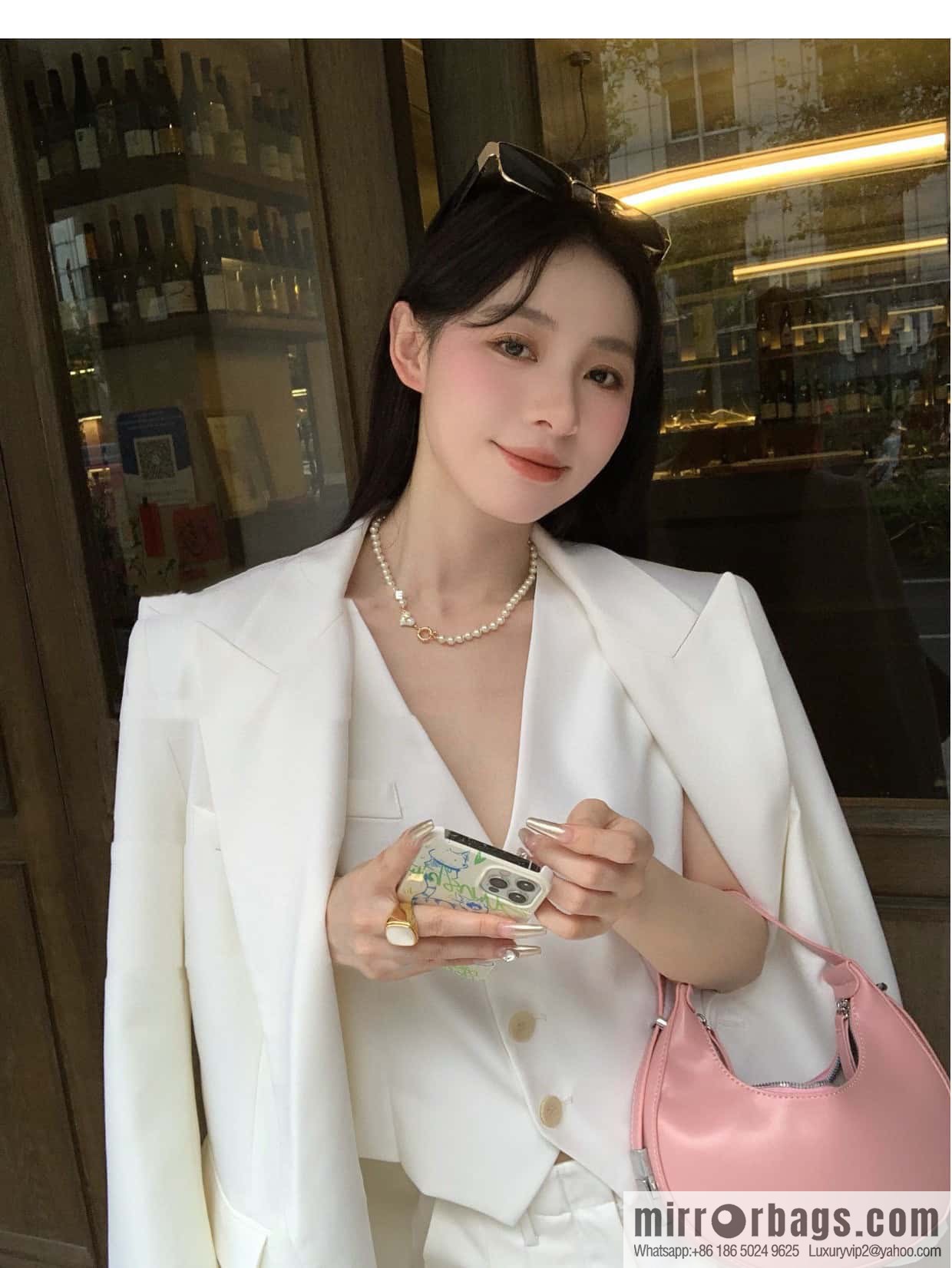 New ☑️ Vivienne Westwood Queen Mother peach heart love Saturn pearl necklace
