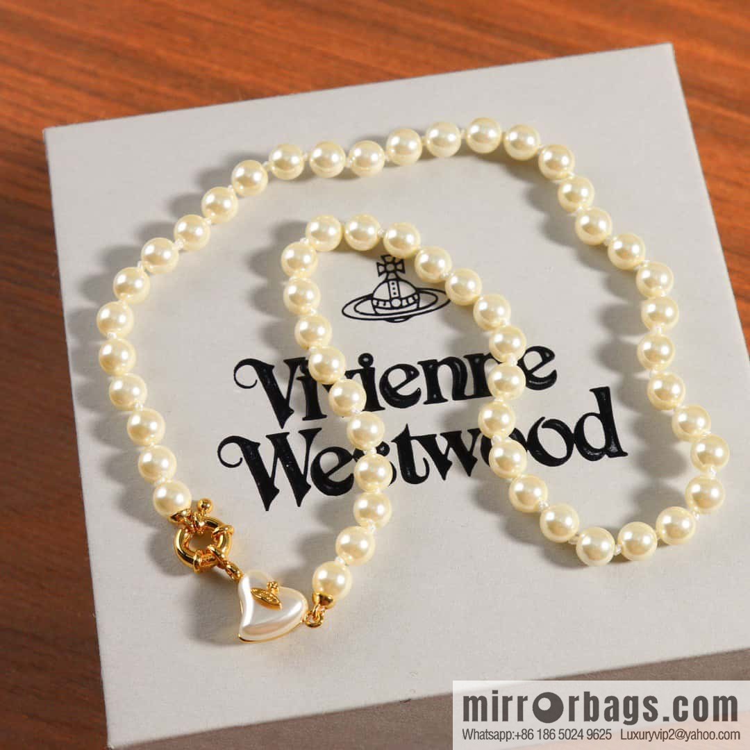 New ☑️ Vivienne Westwood Queen Mother peach heart love Saturn pearl necklace