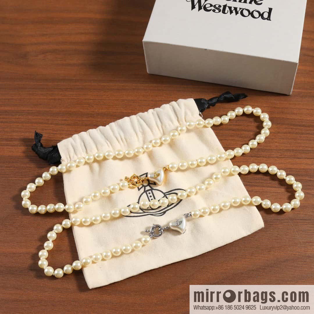 New ☑️ Vivienne Westwood Queen Mother peach heart love Saturn pearl necklace