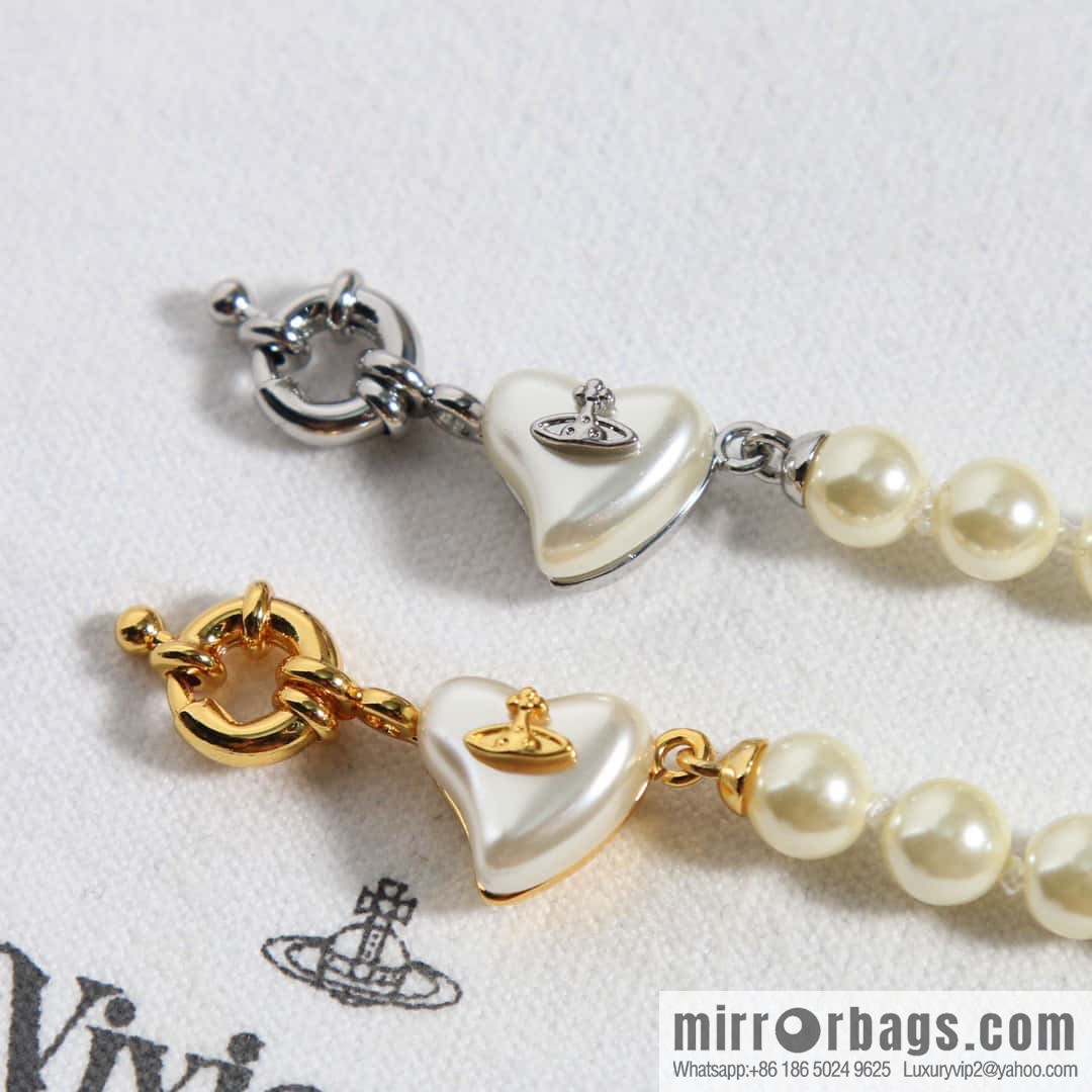 New ☑️ Vivienne Westwood Queen Mother peach heart love Saturn pearl necklace