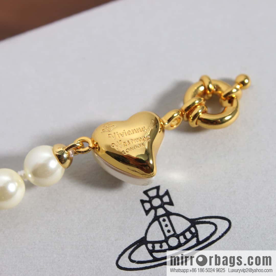 New ☑️ Vivienne Westwood Queen Mother peach heart love Saturn pearl necklace