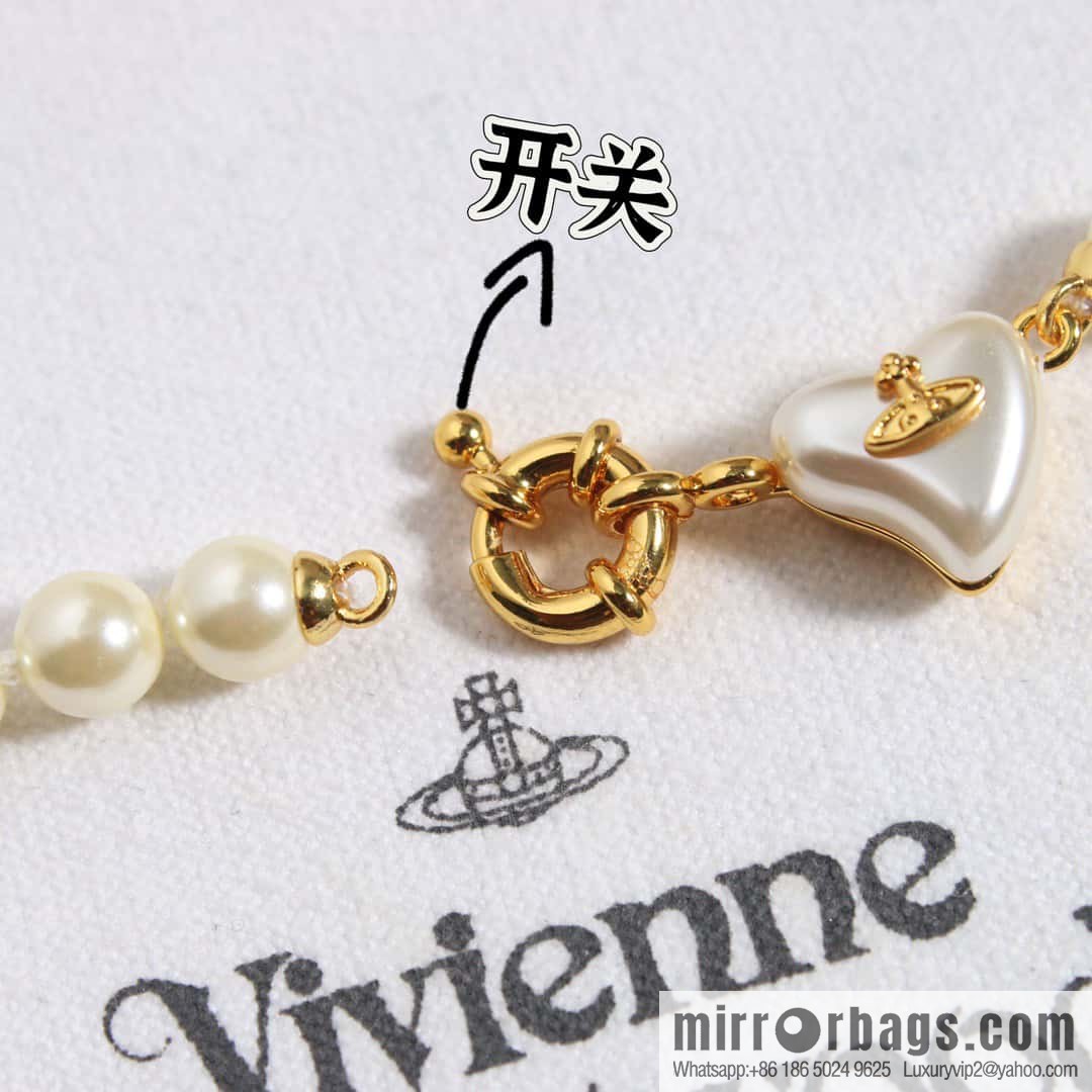 New ☑️ Vivienne Westwood Queen Mother peach heart love Saturn pearl necklace