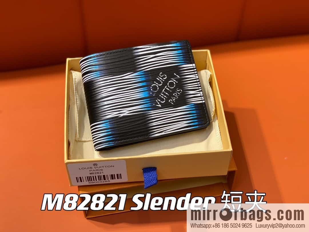 [Premium‑quality] M82821 plaid full leather suit wallet series, autumn and winter new Slender short clip
