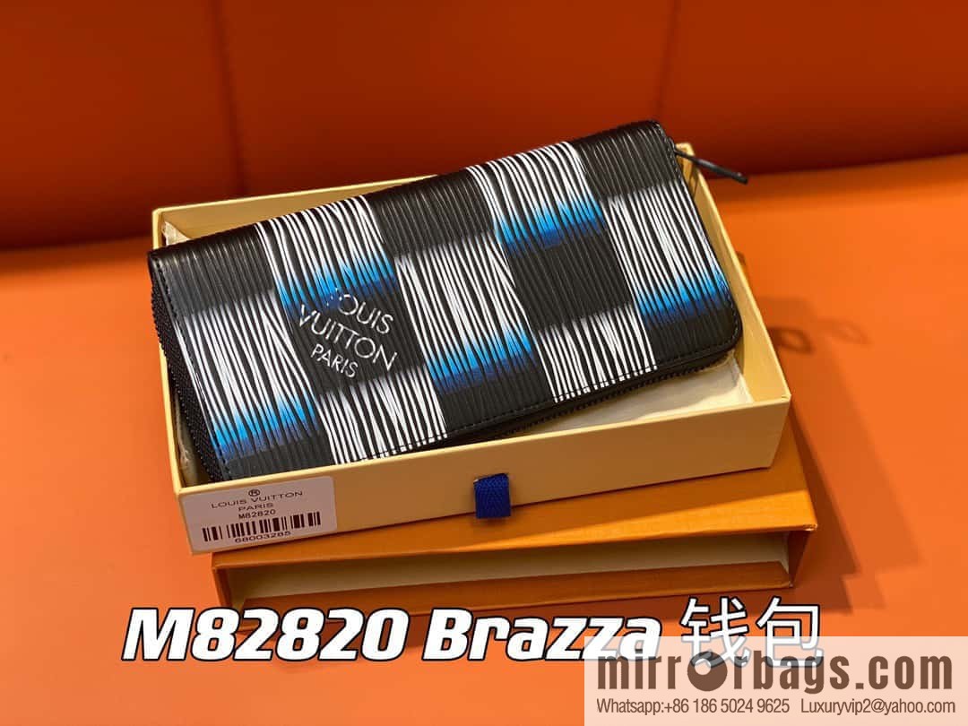 [Premium‑quality] M82820 plaid full leather single zipper wallet series, autumn and winter new single pull Brazza wallet