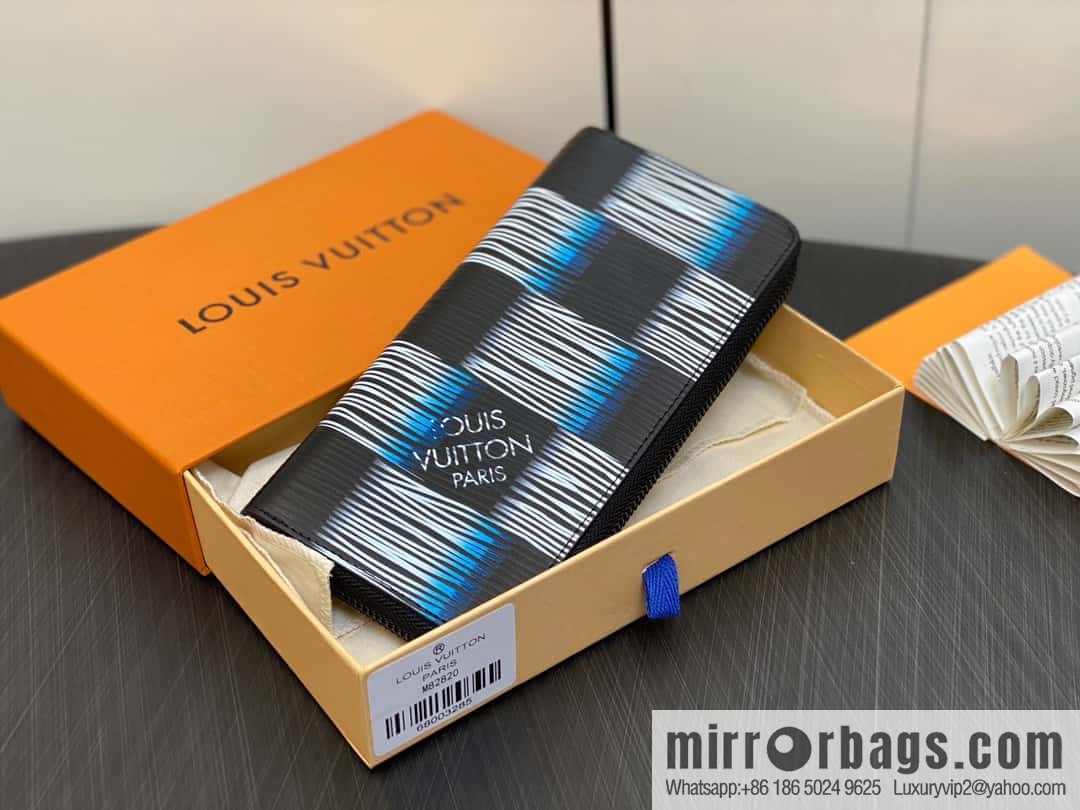 [Premium‑quality] M82820 plaid full leather single zipper wallet series, autumn and winter new single pull Brazza wallet