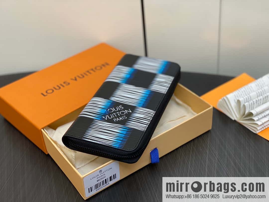 [Premium‑quality] M82820 plaid full leather single zipper wallet series, autumn and winter new single pull Brazza wallet