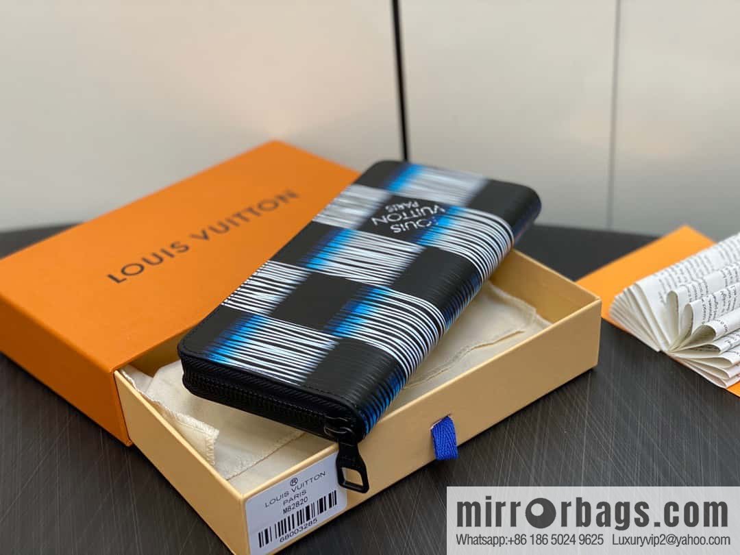 [Premium‑quality] M82820 plaid full leather single zipper wallet series, autumn and winter new single pull Brazza wallet