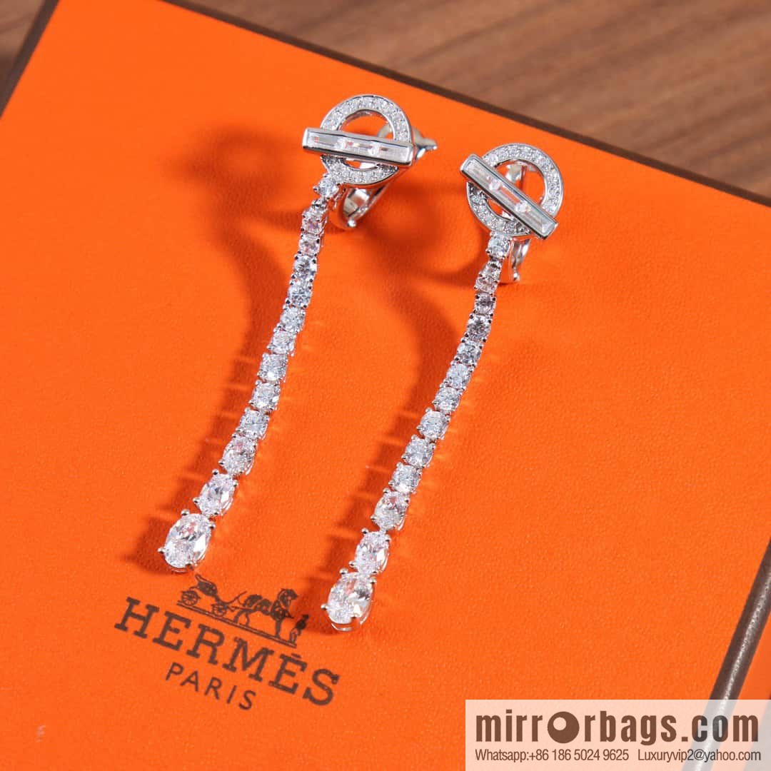 ❤️New ☑️ Hermès HERMES full diamond OT stud earrings