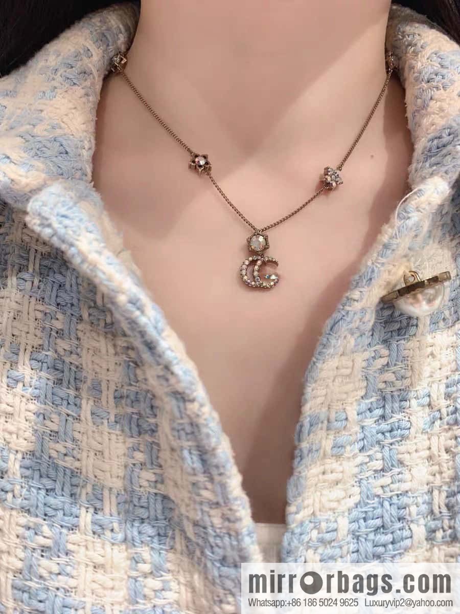 ☀️New Gucci Gucci Double G Full Diamond Pentagram Necklace ☀️