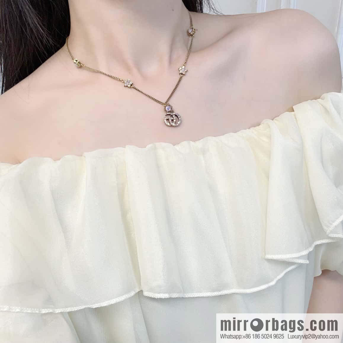 ☀️New Gucci Gucci Double G Full Diamond Pentagram Necklace ☀️