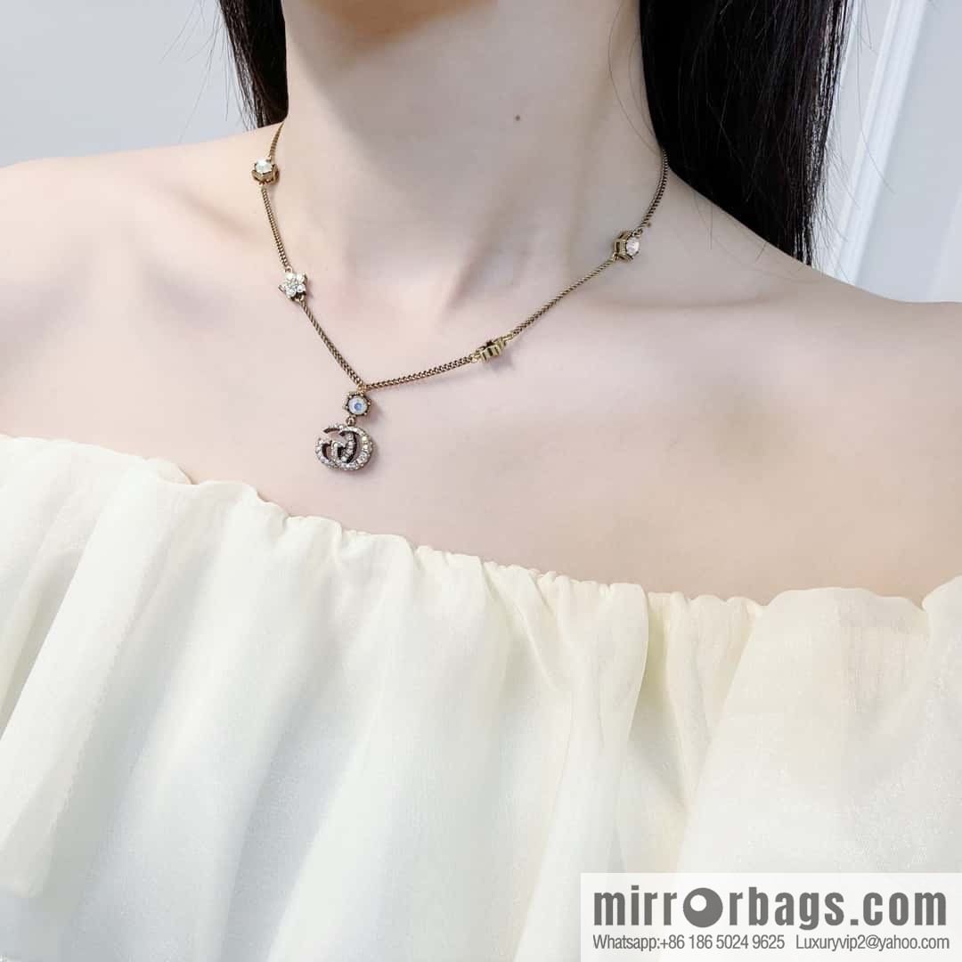 ☀️New Gucci Gucci Double G Full Diamond Pentagram Necklace ☀️