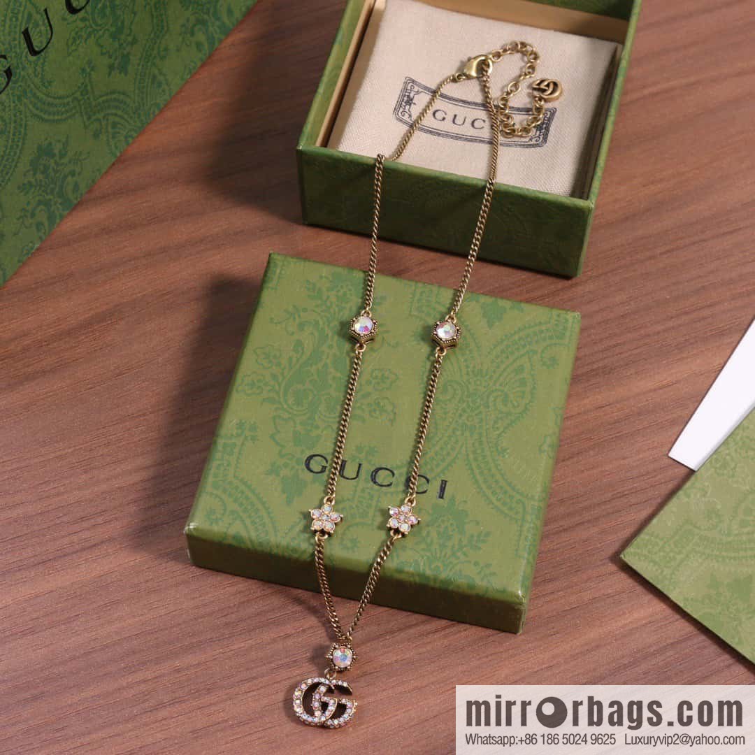 ☀️New Gucci Gucci Double G Full Diamond Pentagram Necklace ☀️