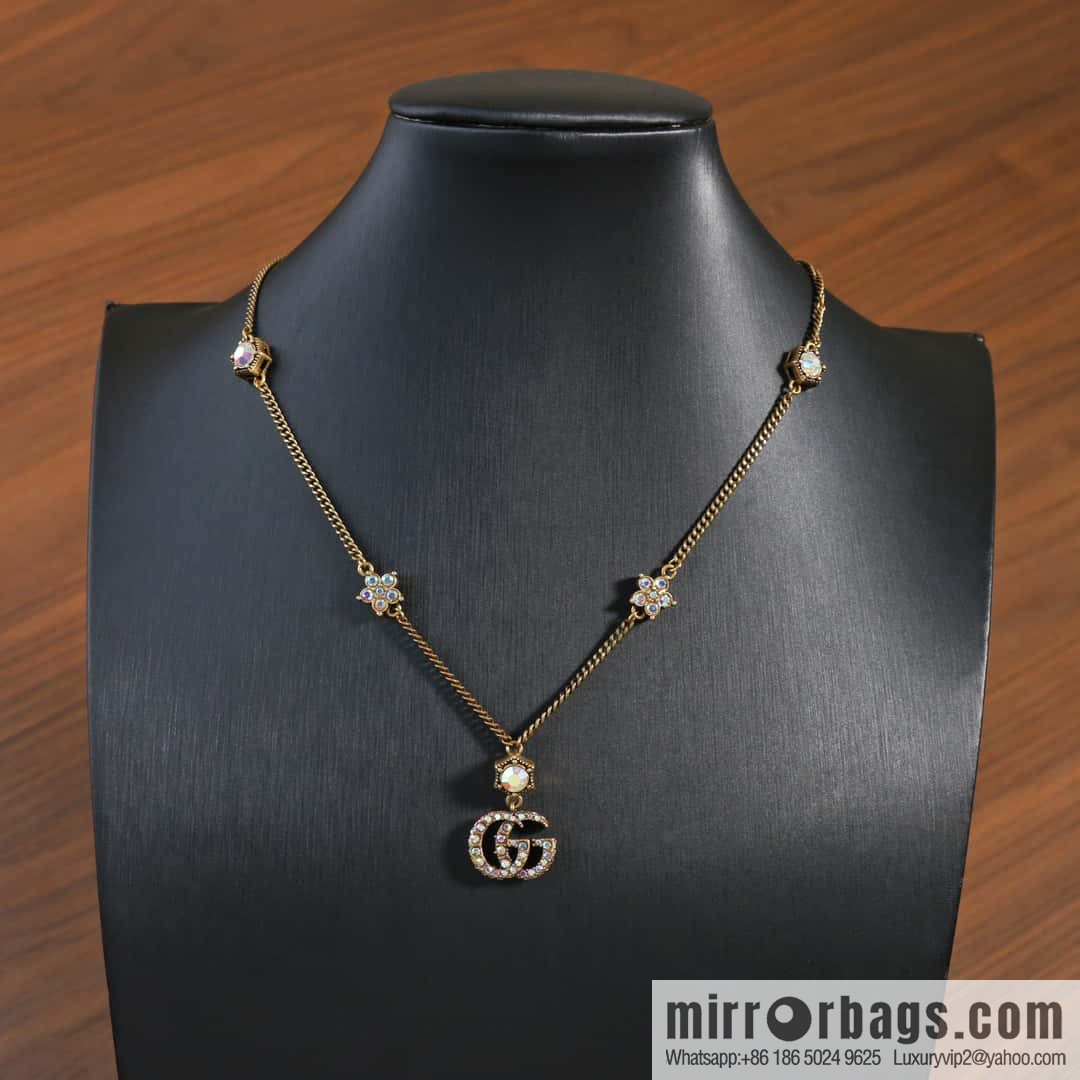 ☀️New Gucci Gucci Double G Full Diamond Pentagram Necklace ☀️