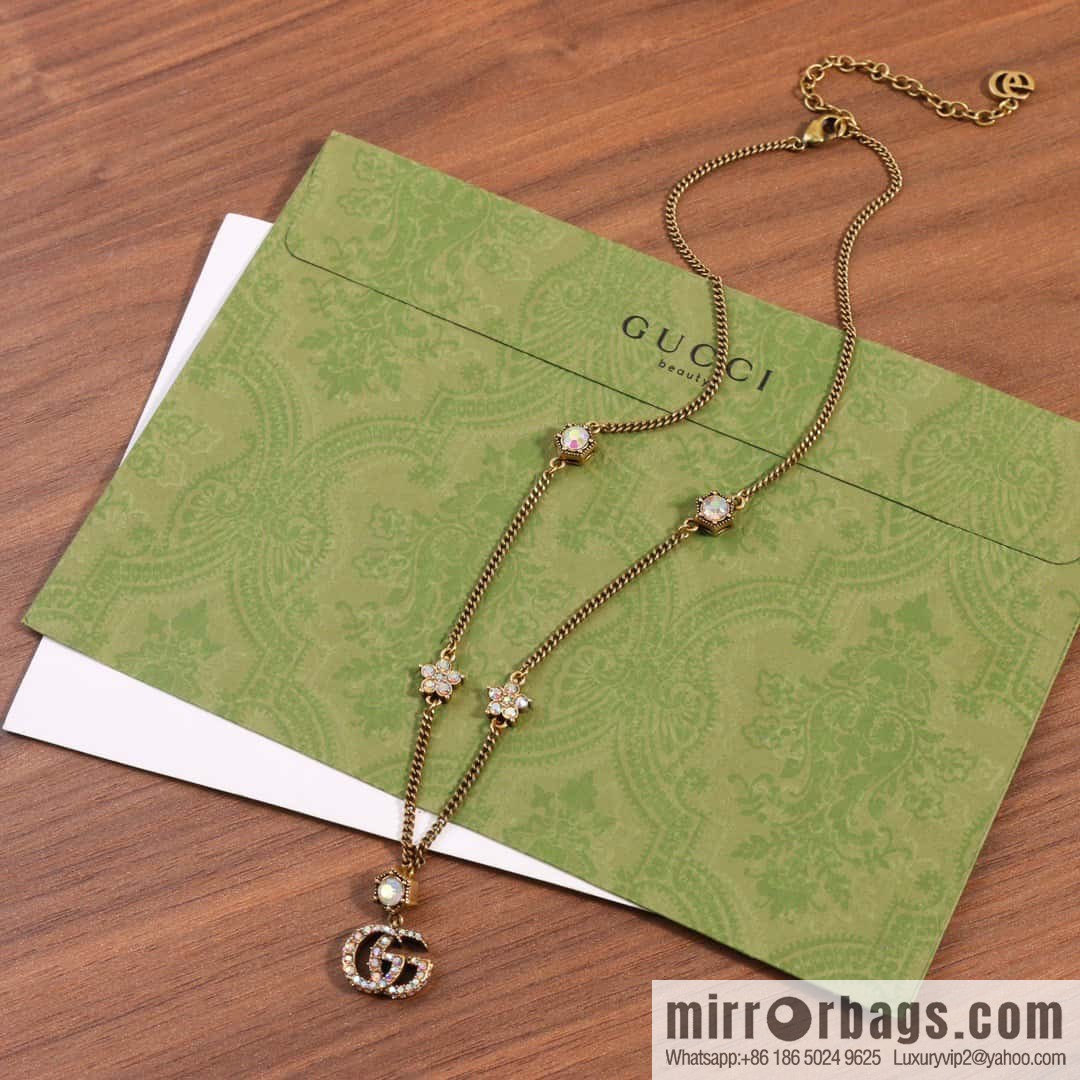 ☀️New Gucci Gucci Double G Full Diamond Pentagram Necklace ☀️