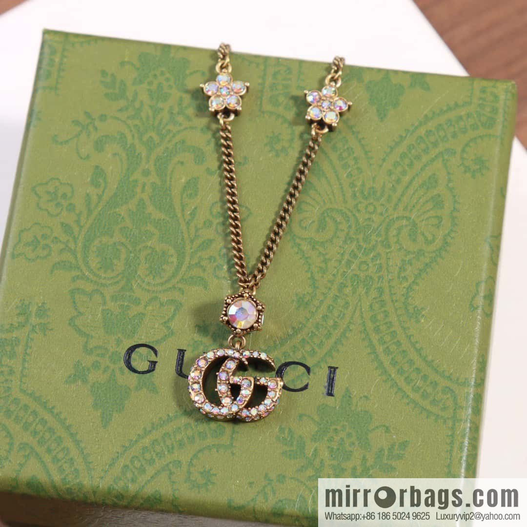☀️New Gucci Gucci Double G Full Diamond Pentagram Necklace ☀️