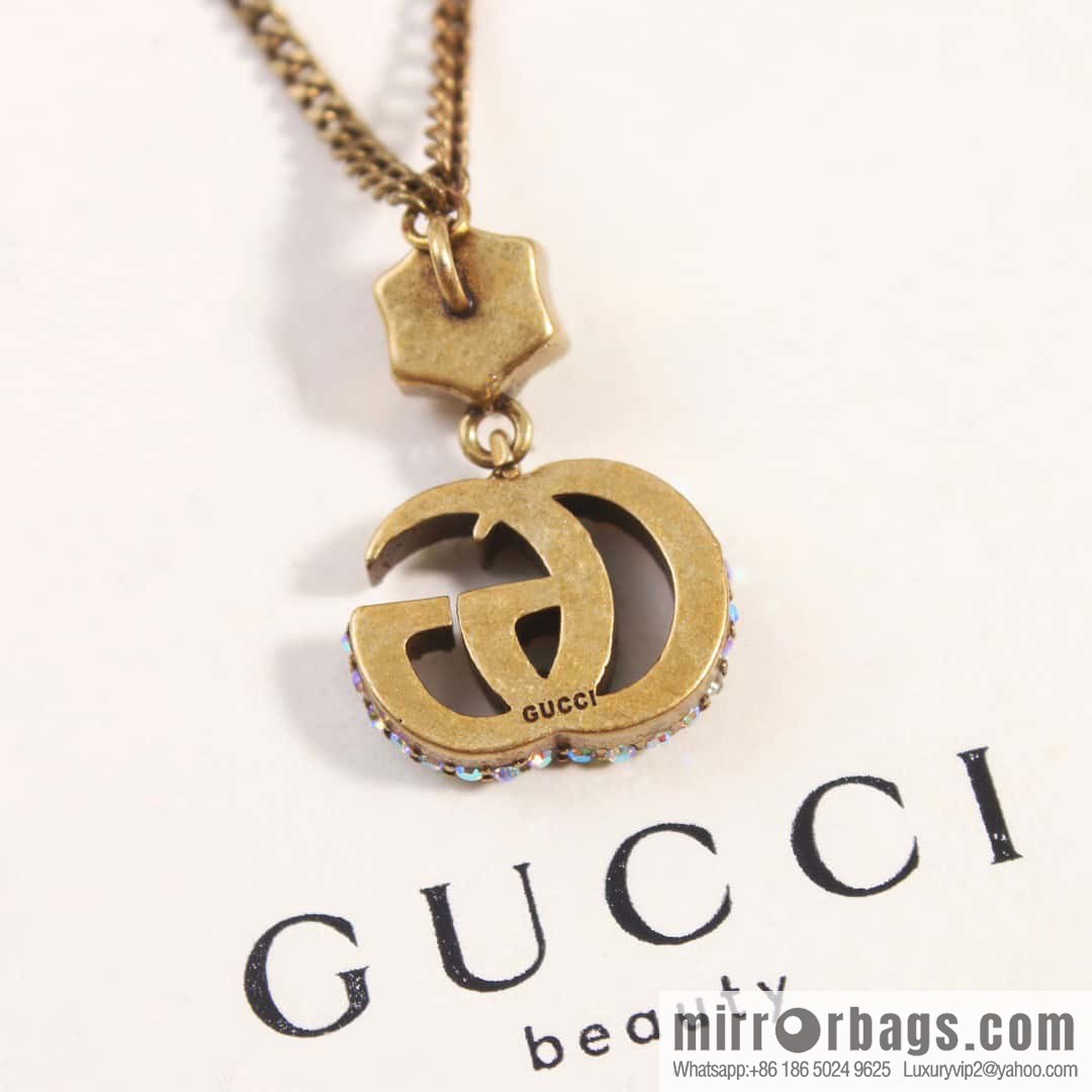 ☀️New Gucci Gucci Double G Full Diamond Pentagram Necklace ☀️