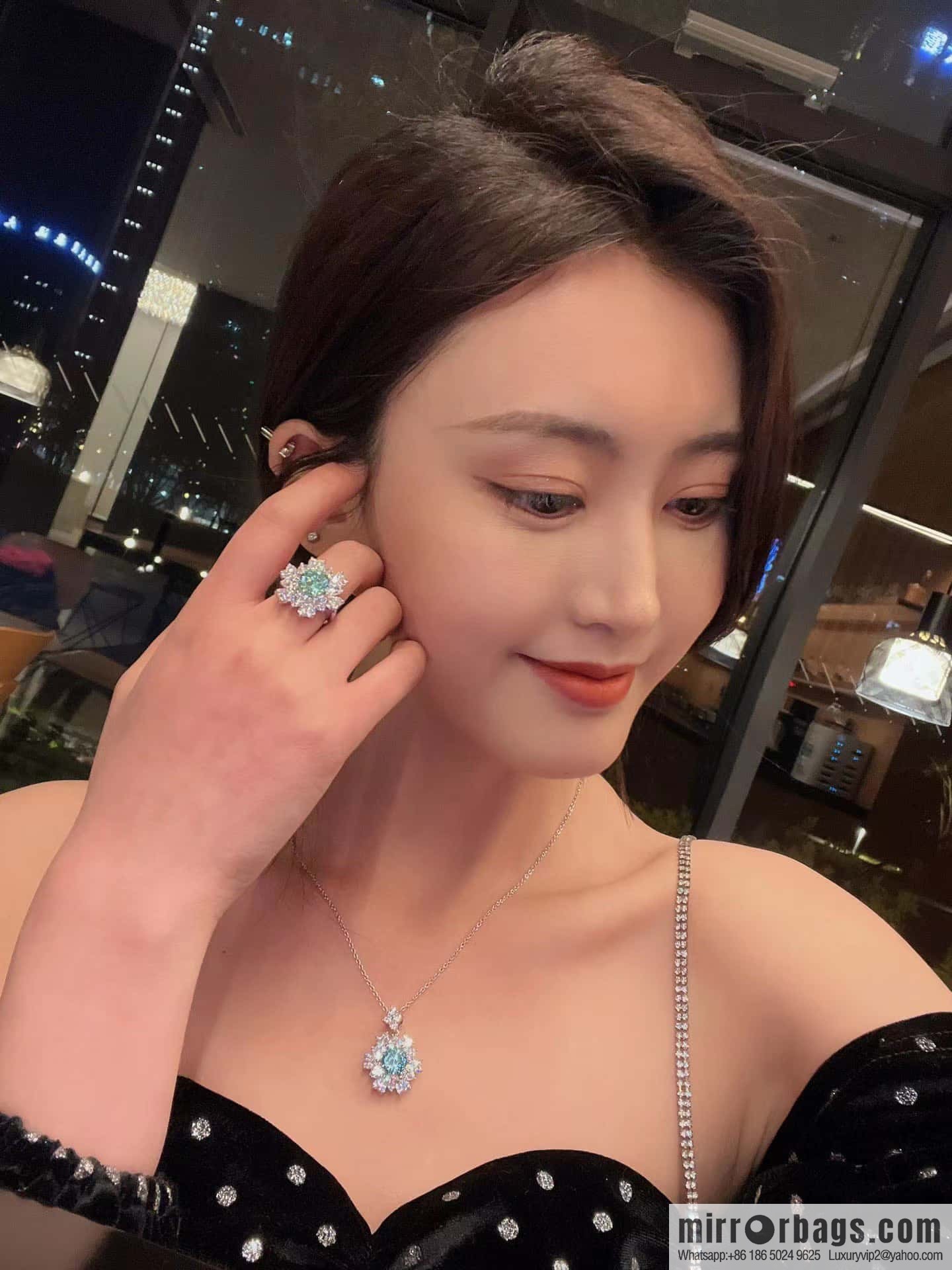 [High-end] Tiffany Paraiba Fireworks Snowflake Cut Necklace Ring