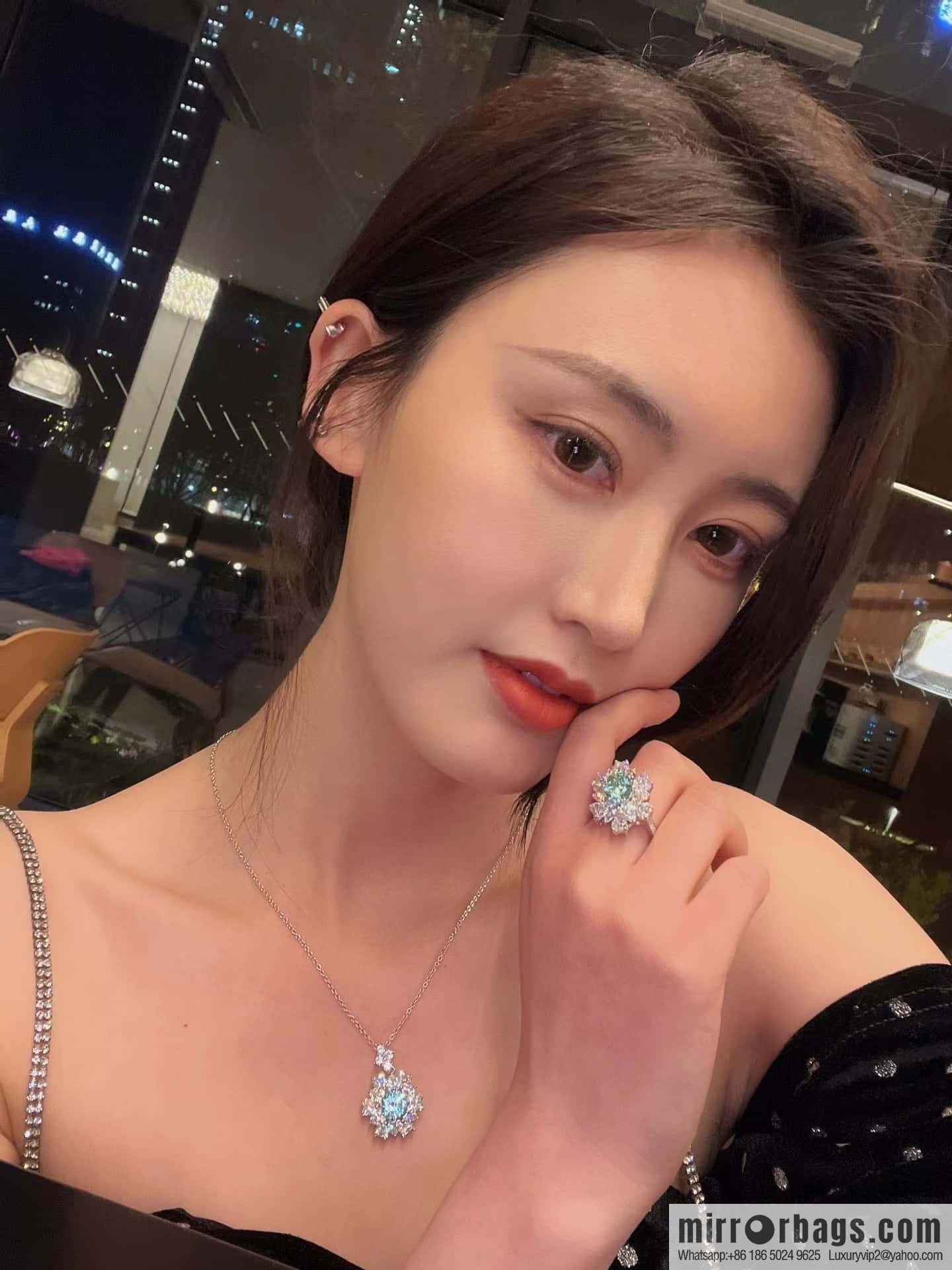[High-end] Tiffany Paraiba Fireworks Snowflake Cut Necklace Ring