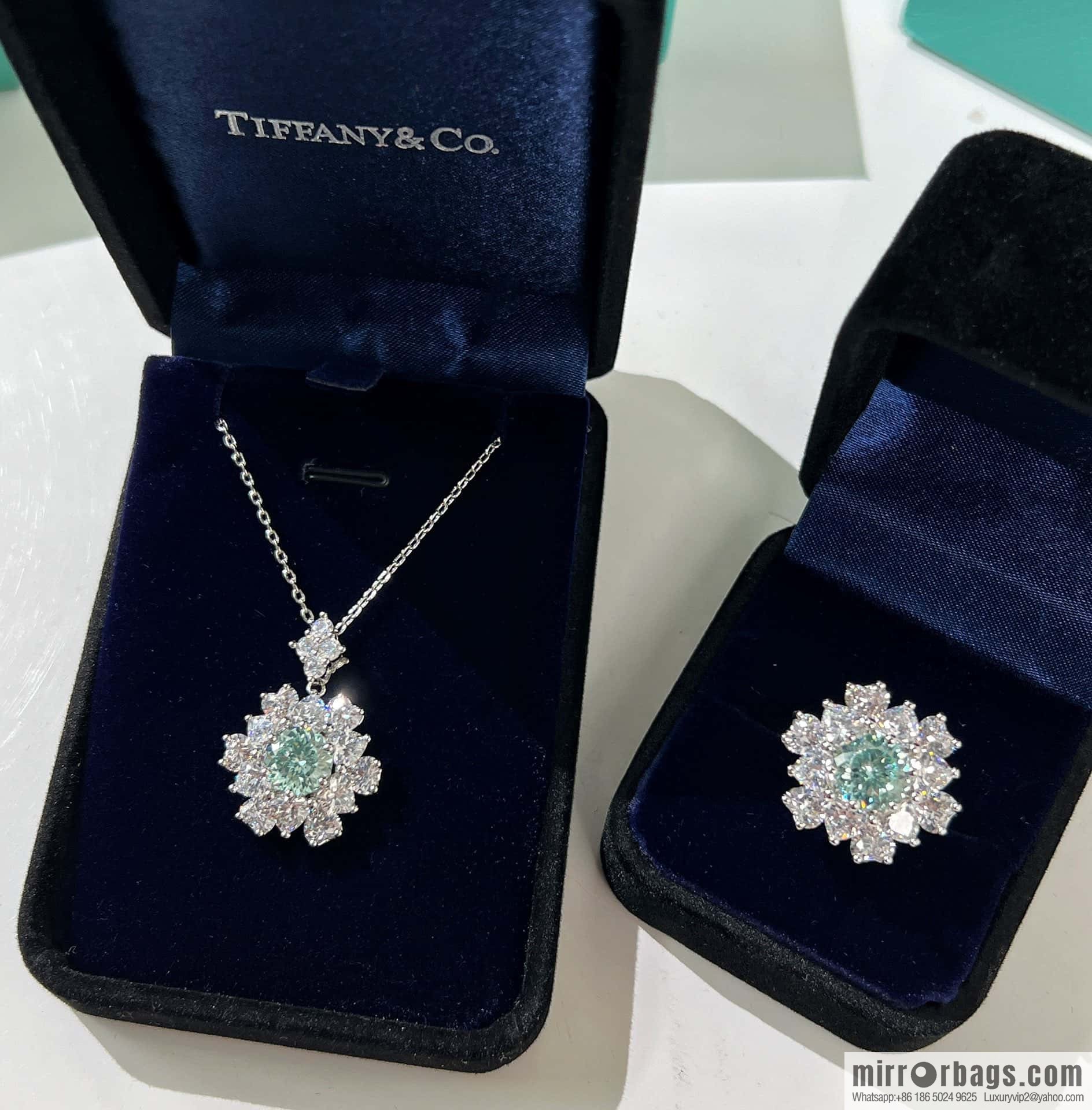 [High-end] Tiffany Paraiba Fireworks Snowflake Cut Necklace Ring