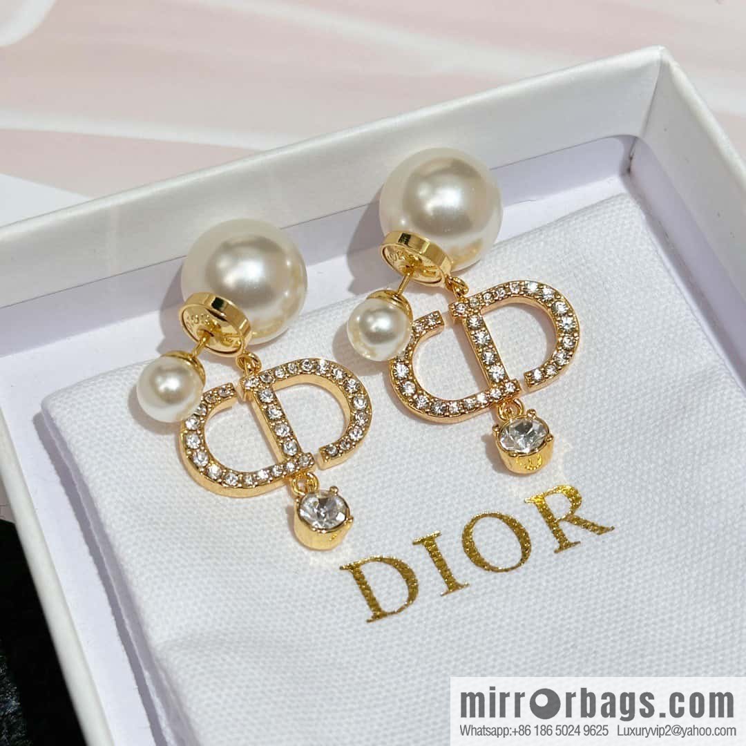 New ☑️ Dior full diamond CD size pearl earrings stud earrings