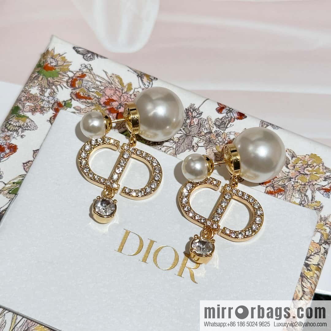 New ☑️ Dior full diamond CD size pearl earrings stud earrings